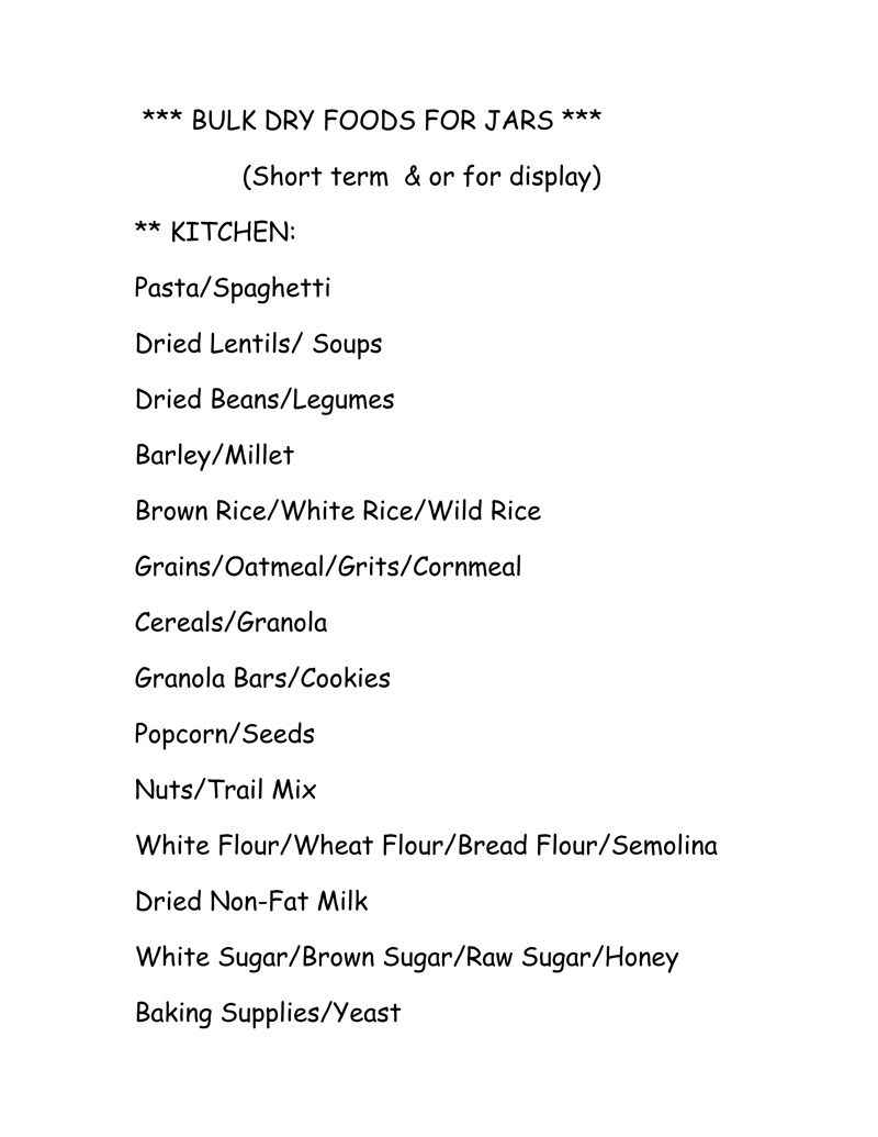 Bulk Food Storage Jars Supplies List